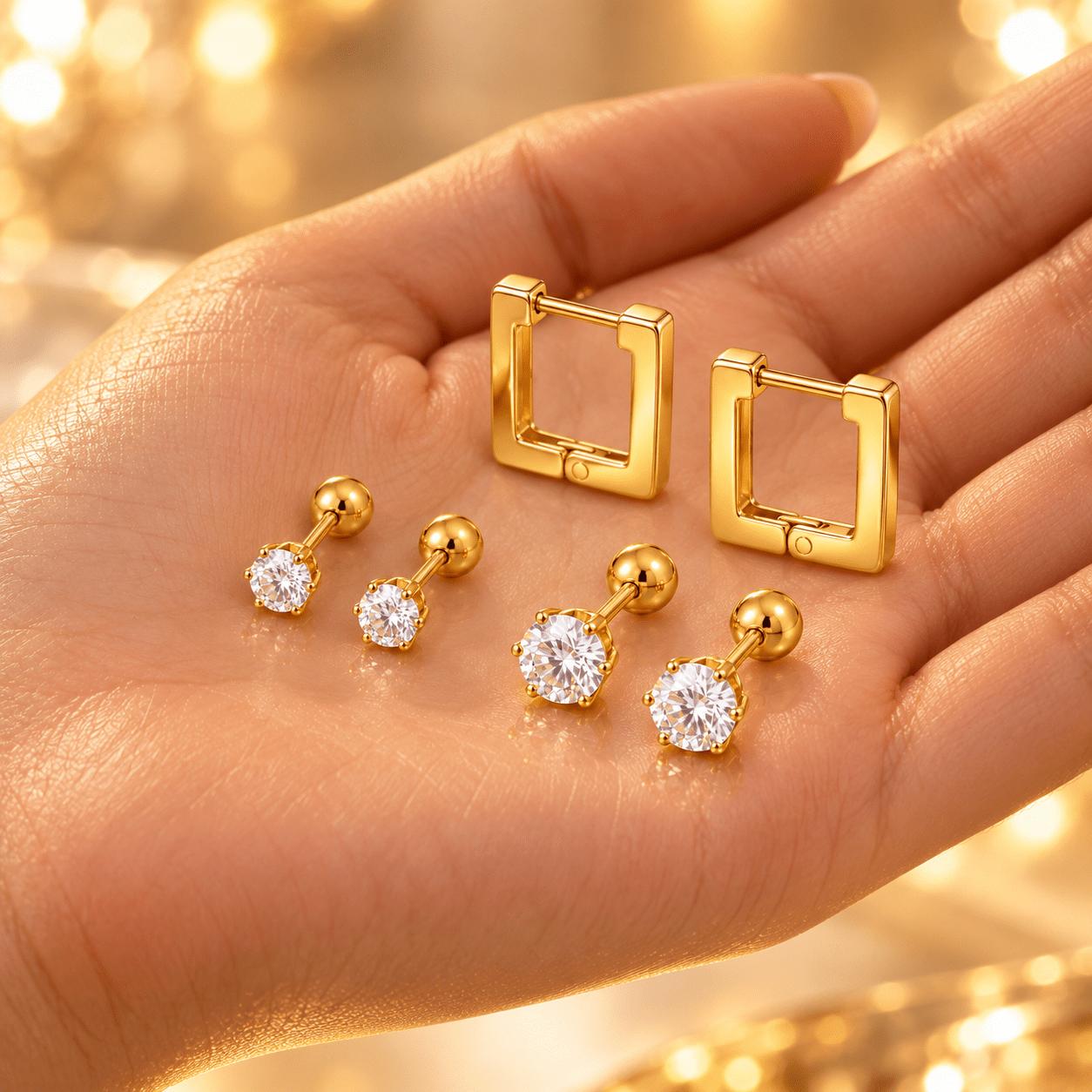 6pcs Luxury Multi Style Earring Combo Set, Elegant Stackable Designs